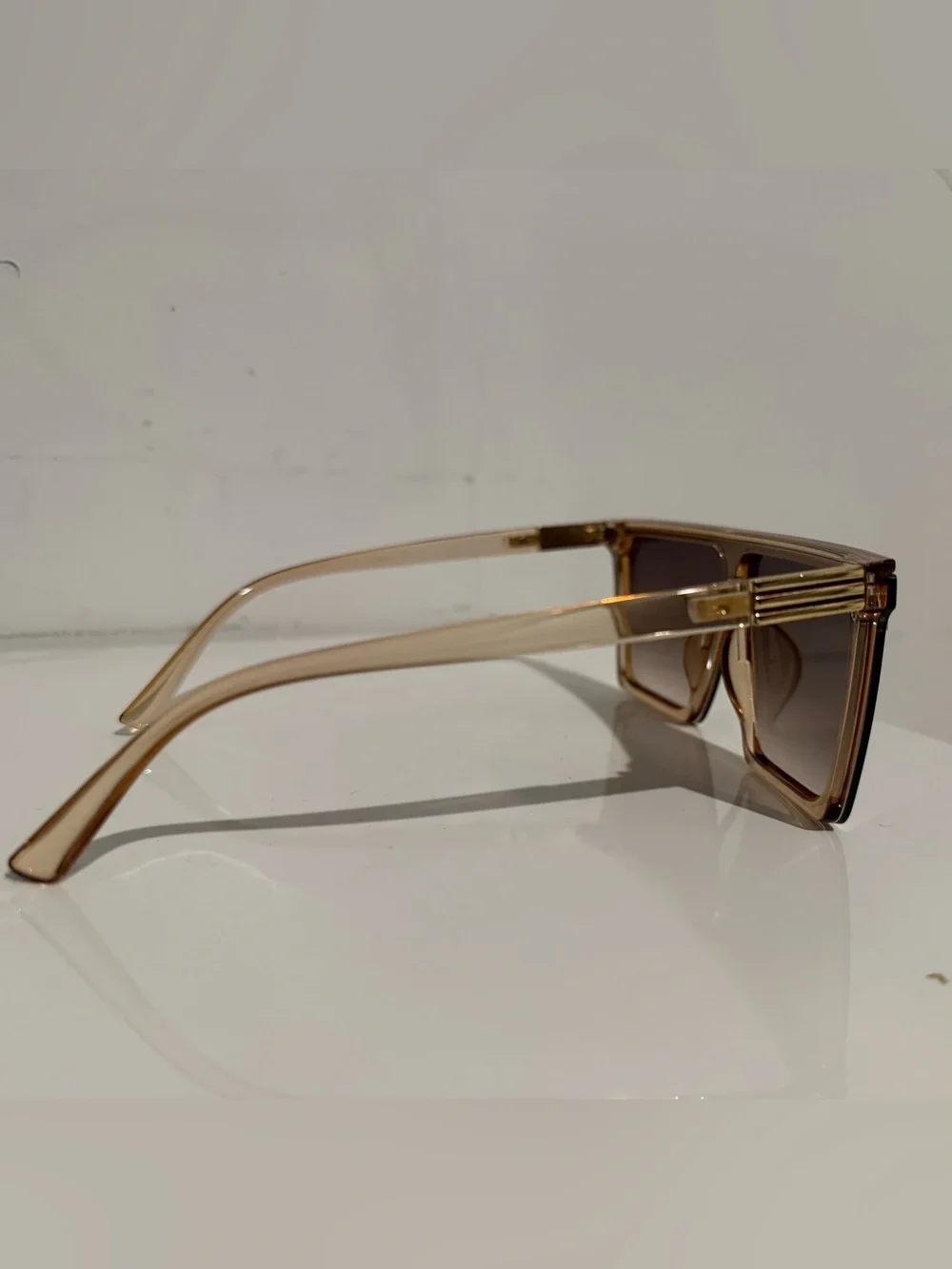 Dollger Oversized Square Flat Top Sunglasses Brown Gradient Lenses UV400